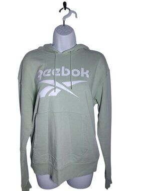 Reebok Womens Sage Green Hoodie With Logo Print Long Sleeves & Kangaroo Pocket -